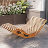 Slatted acacia wood 2-seat patio dual rocker sunbed with ergonomic curved seat, ideal for poolside relaxation.