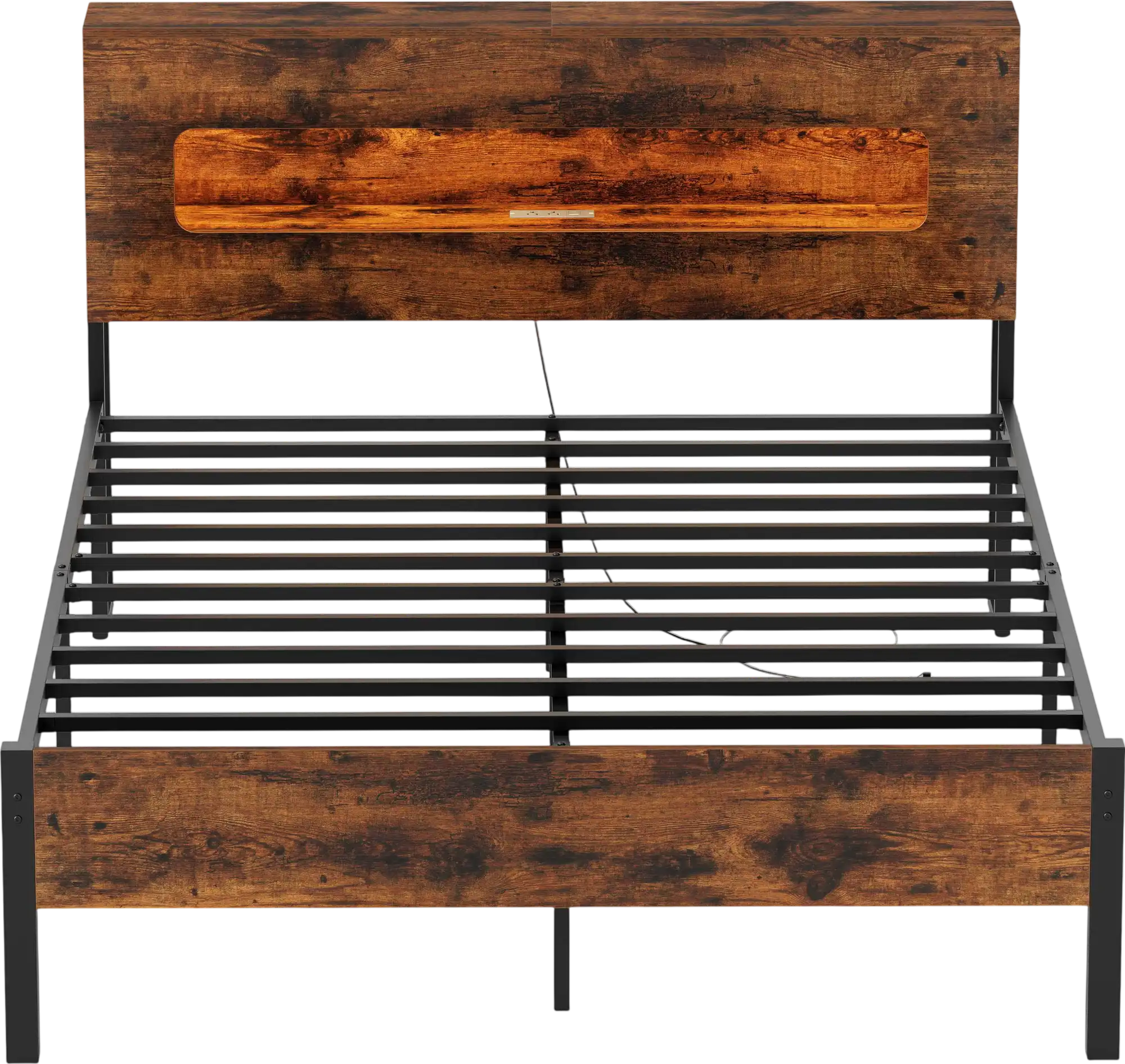 Costway Full Bed Frame w/ LED Storage Headboard Slatted 93883010 New