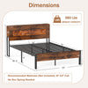 Slatted full bed frame with LED lights, storage headboard, and under bed space, no box spring needed.