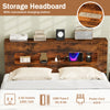 Storage headboard with charging station, featuring 2 AC outlets and USB ports for convenient electronics access.