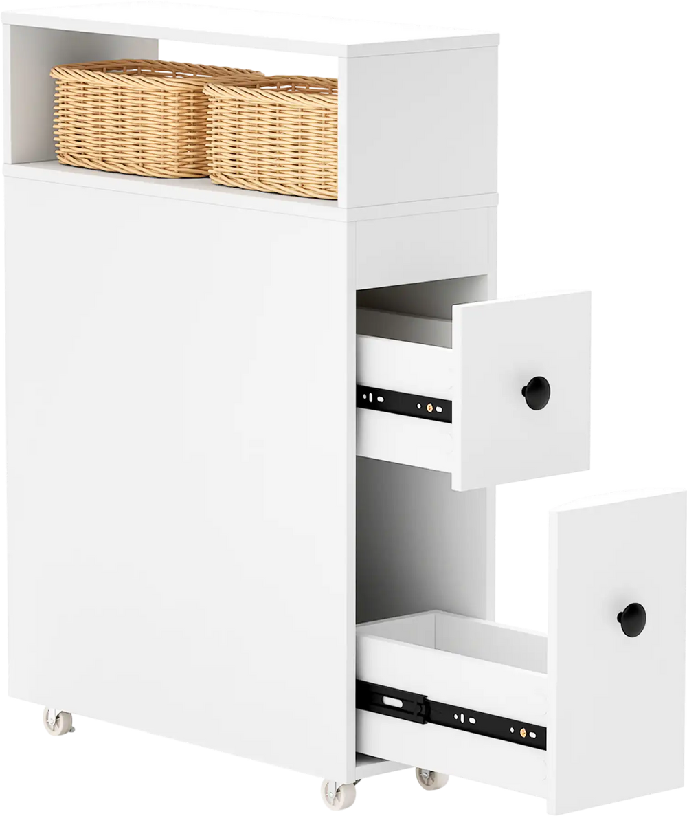 Slim Bathroom Cabinet Wooden Toilet Organizer with Deep Slide Out Drawers