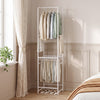 Freestanding slim coat rack showcasing 8 multi-level hanging rods and a modern design, perfect for stylish clothing.