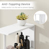 Slim white freestanding bathroom cabinet with open shelves and anti-toppling device for added safety and stability.