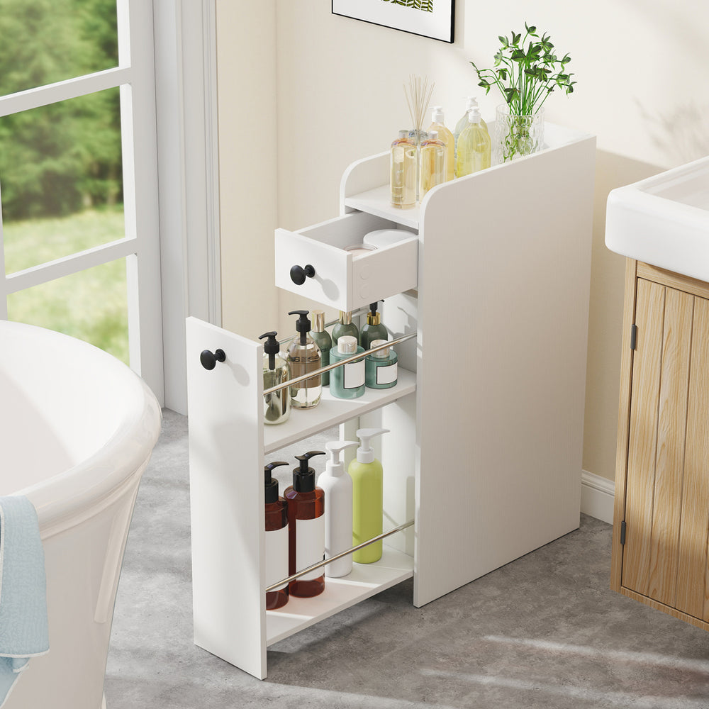 Small Bathroom Storage Cabinet 4-Tier with Slide Out Drawers on Casters-White - Gallery View 1 of 10