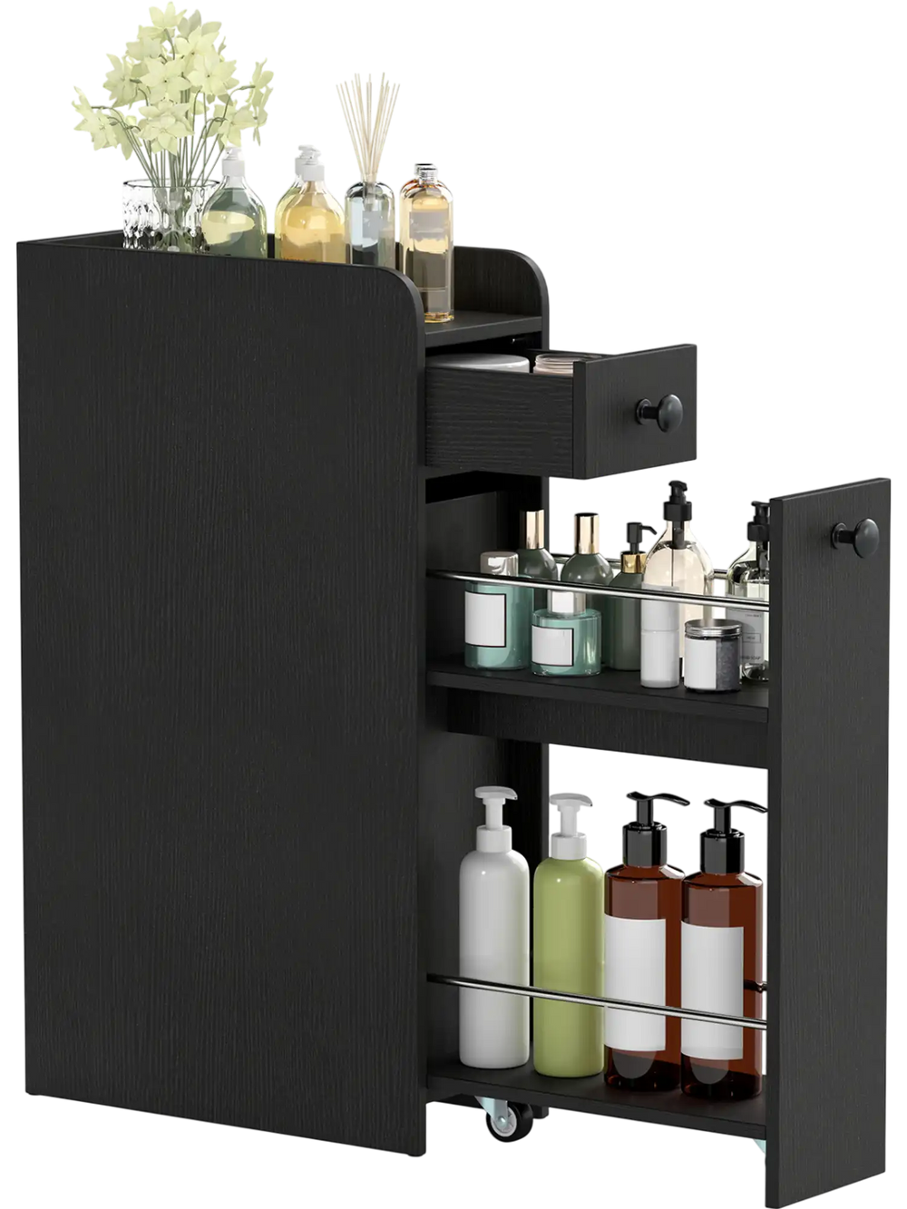 Small Bathroom Storage Cabinet 4-Tier with Slide Out Drawers on Casters - Gallery View 1 of 10