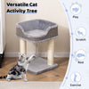 Small cat tree with comfy plush perch and sisal scratching posts, perfect for indoor play and rest for kittens.
