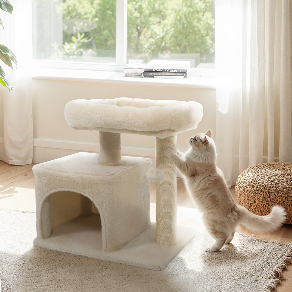 Small Cat Tree with Large Padded Plush Perch for Indoor Cats-Beige - Gallery View 1 of 10