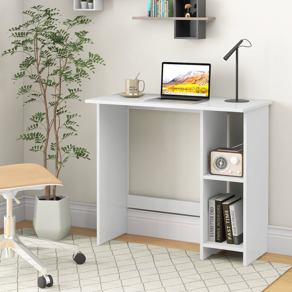 Small Computer Desk with Storage and Adjustable Shelf-White - Gallery View 1 of 10
