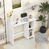 Small white computer desk with adjustable shelf, perfect for space-saving in small apartments and home office use.