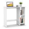 Small white computer desk with adjustable shelf, ideal for home office, featuring a space-saving design and sturdy.