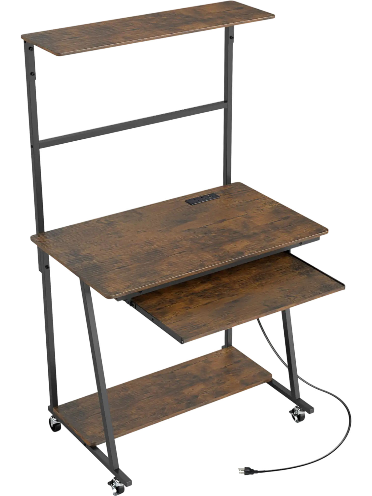 Costway Small Computer Desk Rolling Office Desk w/ Charging Station LED Lights 21875053 New