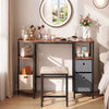 Small computer desk in rustic brown with a half-moon rack, offering stylish storage and a spacious tabletop for productivity.
