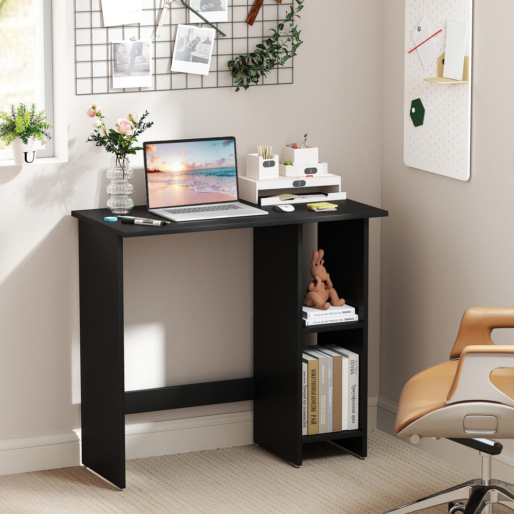 Small Computer Desk with Storage and Adjustable Shelf-Black - Gallery View 1 of 11