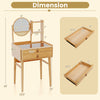 Compact 23.5-inch bamboo vanity desk with rotating mirror, large storage, and glass tabletop for small spaces.