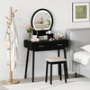 Small Vanity Makeup Dressing Table Set with Cushioned Stool and LED Lighted Mirror-Black - Gallery View 1 of 9