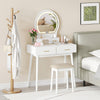 Small Vanity Makeup Dressing Table Set with Cushioned Stool and LED Lighted Mirror-White - Gallery View 1 of 9