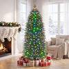Smart pencil Christmas tree with 280 RGB LED lights, featuring a remote, 42 lighting effects, and a hinged design for easy setup.