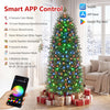 Smart 7.4 FT pencil Christmas tree with 280 RGB LED lights, remote control, and APP for customizable festive lighting.