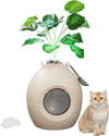 Smart Plant Cat Litter Box in beige with electronic odor removal, featuring an artificial plant for stylish home decor.