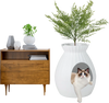 Smart Plant Cat Litter Box in white with electronic odor removal, featuring a cat inside and decorative plant on top.