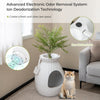 Smart Plant Cat Litter Box in white with electronic odor removal, featuring a detachable door curtain for privacy.