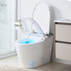 Smart toilet with built-in bidet, heated seat, remote control, and ADA height for enhanced comfort and hygiene.