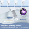 Smart toilet with built-in bidet features multiple cleaning modes and self-cleaning nozzle for enhanced hygiene.