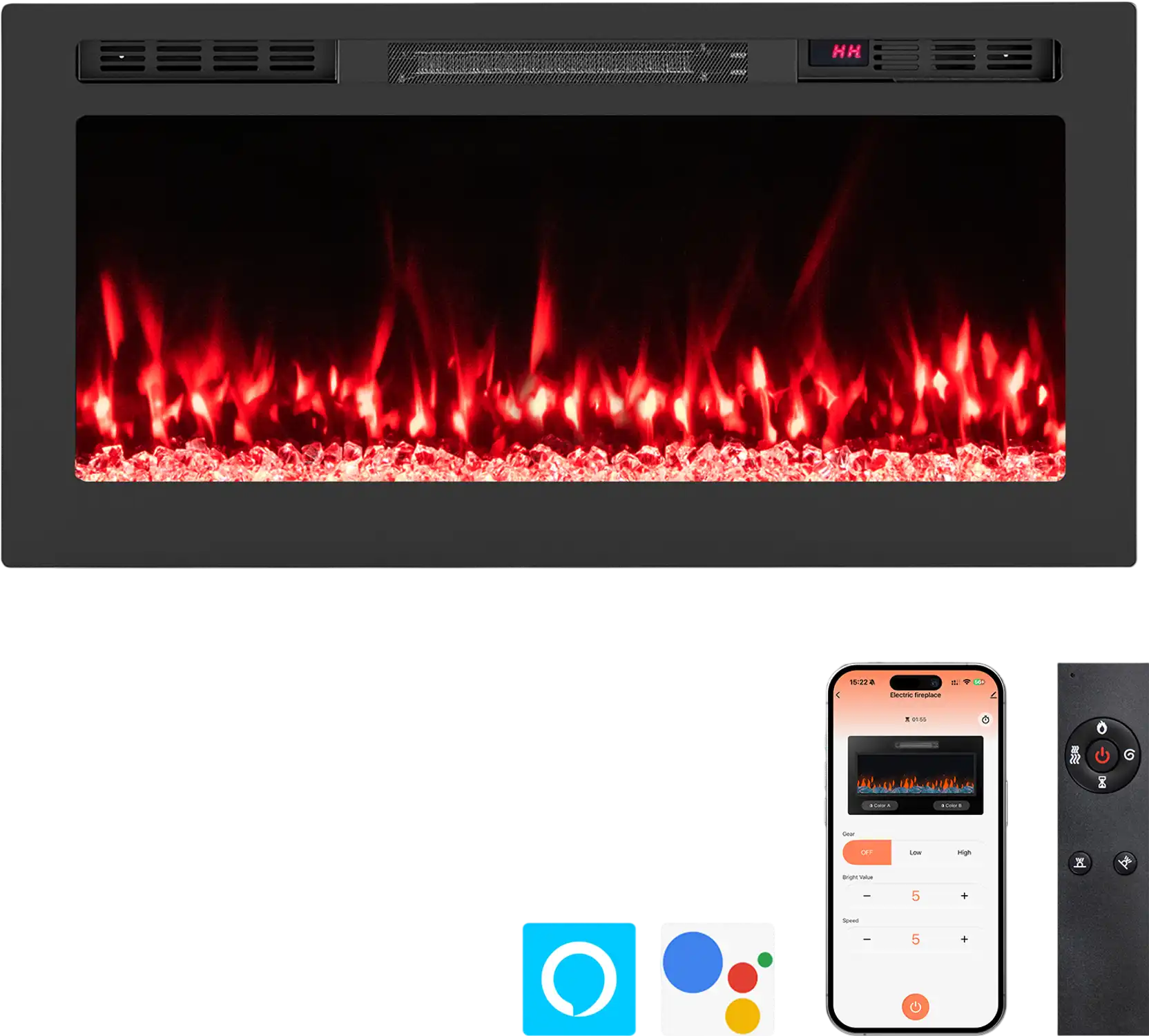 Costway Smart WiFi Electric Fireplace Wall Mounted & Recessed Heater 81851420 New