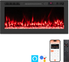Smart WiFi electric fireplace, 36-inch wall-mounted heater with adjustable flames, remote control, and 750W/1500W.