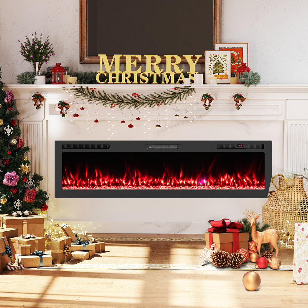 Smart WiFi Electric Fireplace Wall Mounted & Recessed 750W/1500W Heater-68 Inch - Gallery View 1 of 11