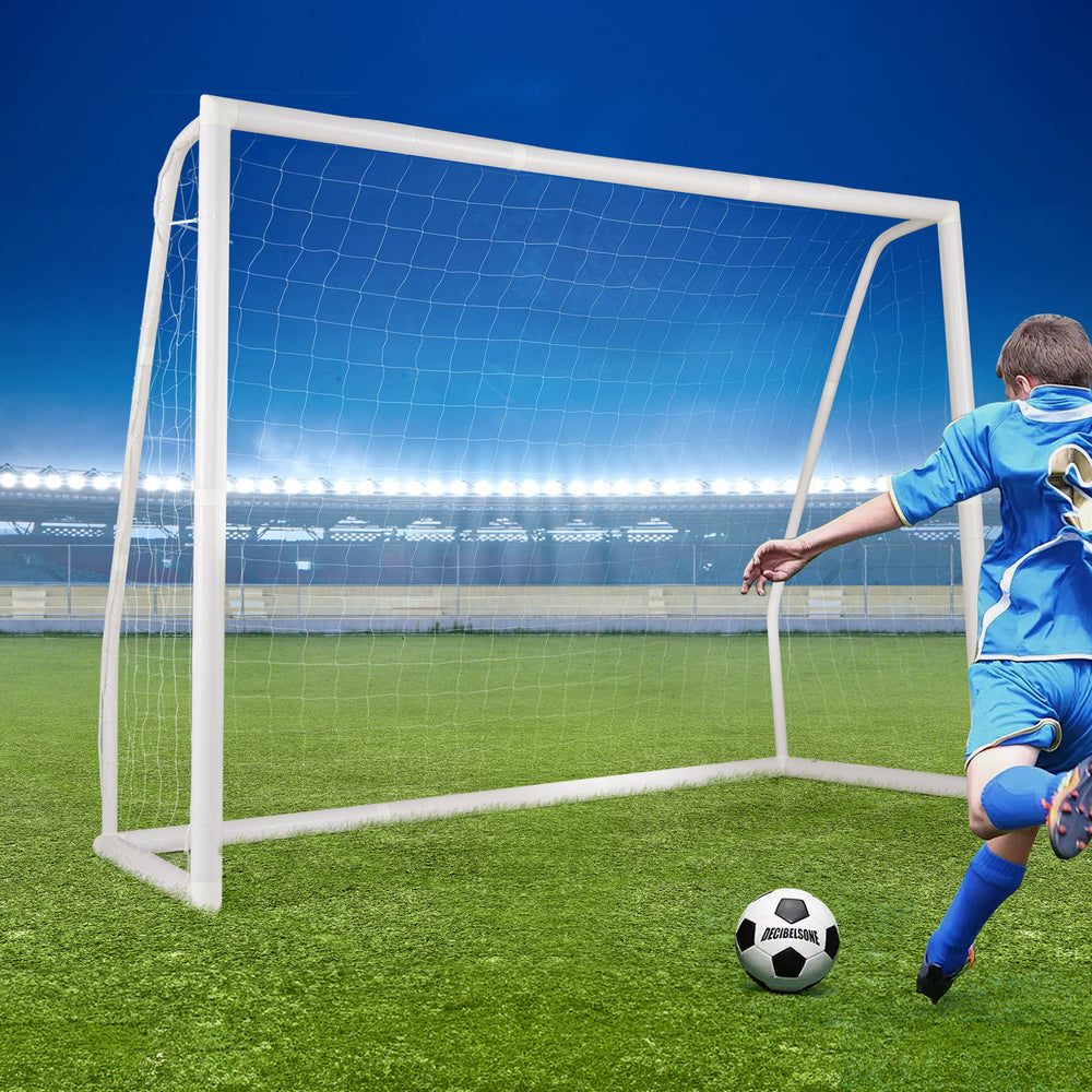 8' x 6' soccer goal with sturdy net and ground stakes, ideal for backyard play and training with included soccer cones.