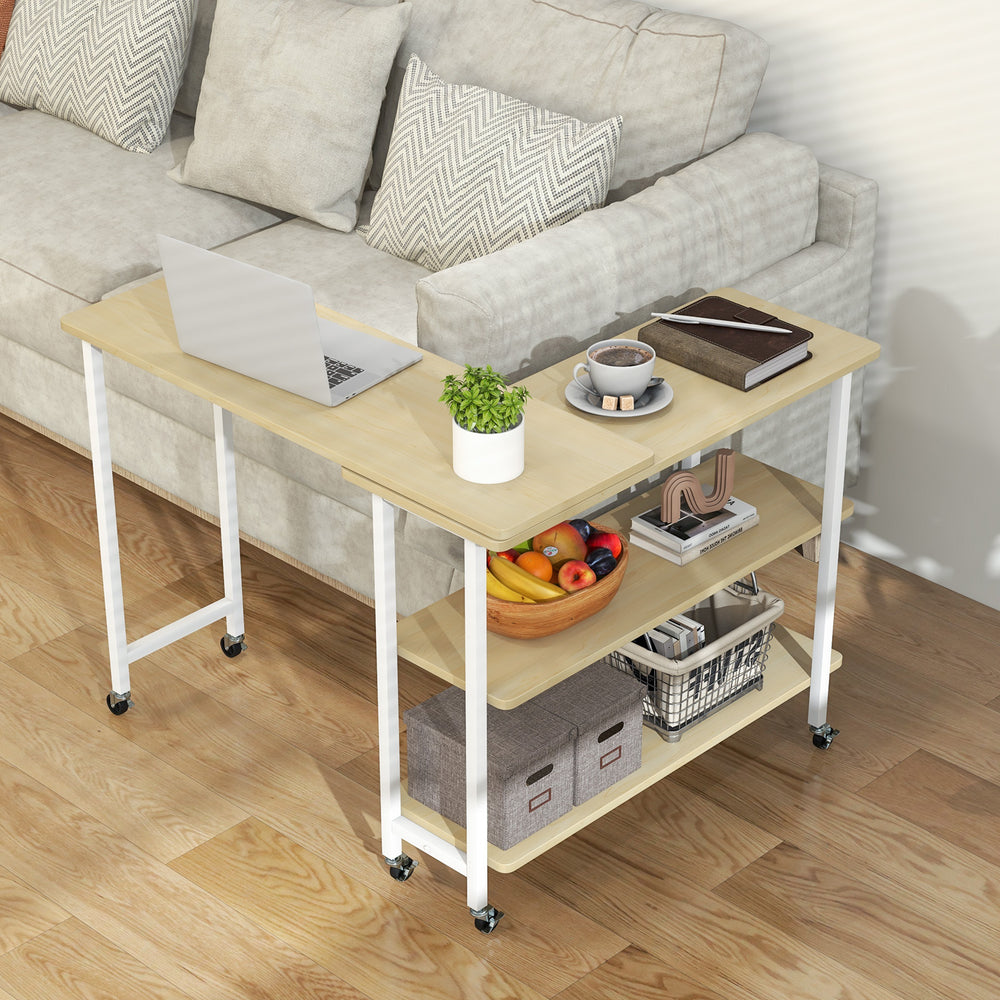 Patented 360° Rotating Sofa Side Table with 2-Tier Storage Shelves-Natural - Gallery View 1 of 10