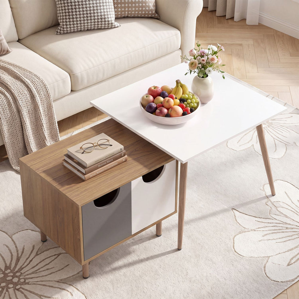 Sofa Side Tables with Metal Legs for Living Room-Natural - Gallery View 1 of 11