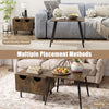 Nesting sofa side tables in rustic brown with metal legs, featuring hidden storage and spacious tabletops for versatile use.