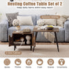 Nesting coffee table set of 2 in rustic brown with spacious tabletop and 2-door cabinet for living room organization.