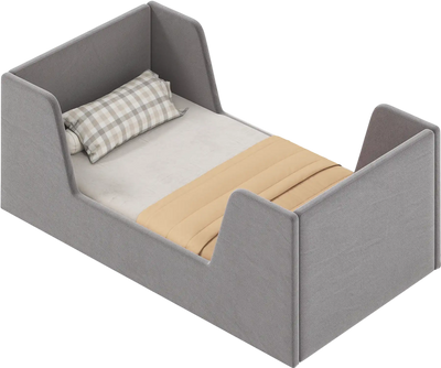 Costway Soft Velvet Toddler Bed Frame with Safety Rails 71858907 New