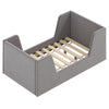 Gray soft velvet toddler bed frame with safety rails and wooden slats for stability and comfort. Mattress not included.