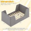 Gray soft velvet toddler bed frame with safety rails, sturdy wooden slats, and central support for stability.