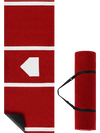 Red softball pitching mat with white lines, 10 x 3 feet, featuring non-slip backing and integrated pitching plate for.