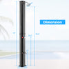 Solar heated outdoor shower dimensions, featuring a 360° swivel shower head and durable black PVC construction.