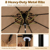 Hawaiian style thatched patio umbrella with 8 heavy-duty metal ribs and solar lights for enhanced stability and shading.