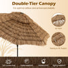 Double-tier thatched canopy of a 10 feet Hawaiian style patio umbrella, featuring air vent for airflow and stability.