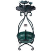 Solar outdoor bird bath feeder combo with flower planter, featuring a lotus leaf bowl and solar lights for garden decor.
