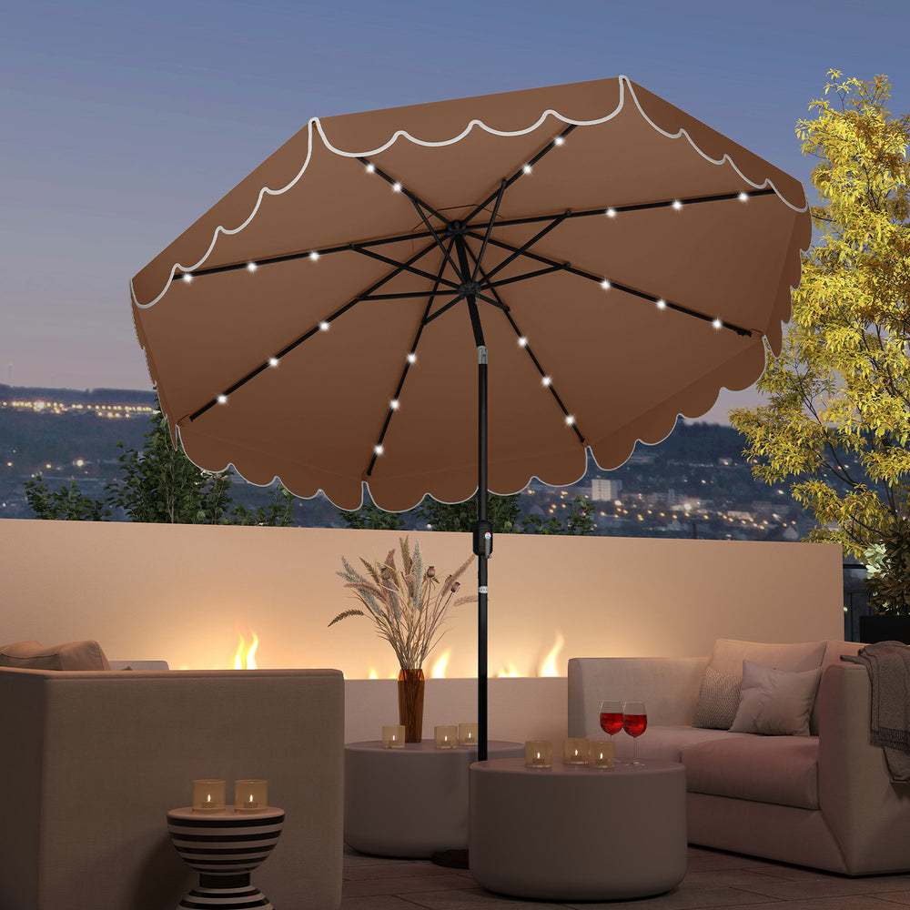 9.3 Feet Solar Patio Umbrella with 24 LED Lights Vented Top and Ruffles-Coffee - Gallery View 1 of 10