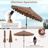 9.3 feet coffee solar patio umbrella with ruffled edges, 24 LED lights, and push-button tilt for customizable shade.
