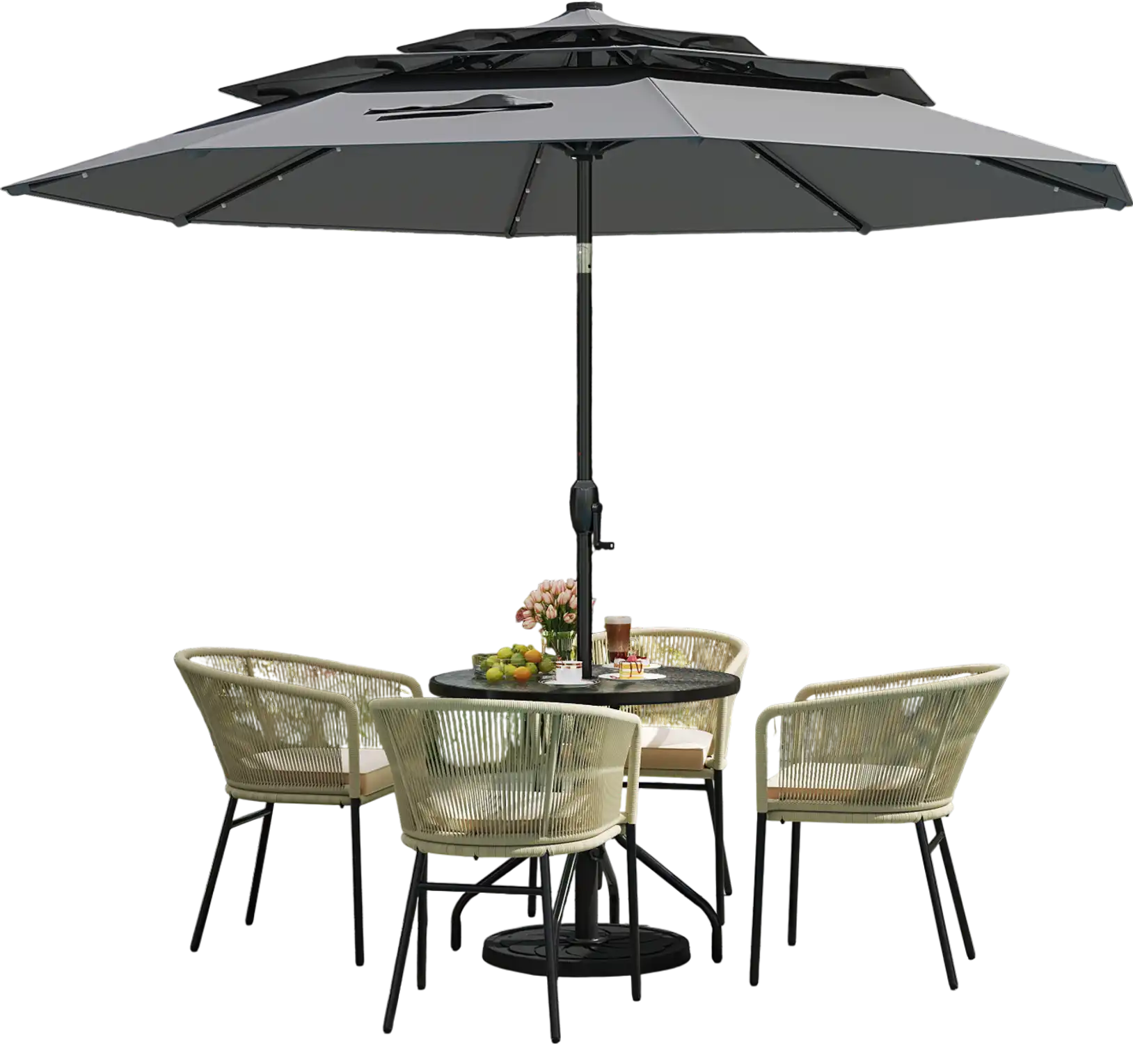 Costway 10' Solar Patio Umbrella 32 LED 3-Tier Vented Gray 629384571 New