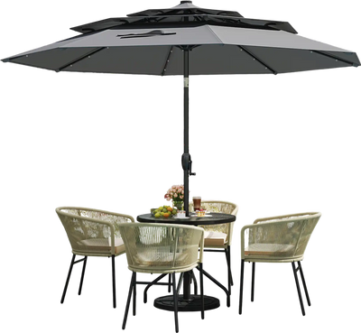 Costway 10' Solar Patio Umbrella 32 LED 3-Tier Vented Gray 629384571 New