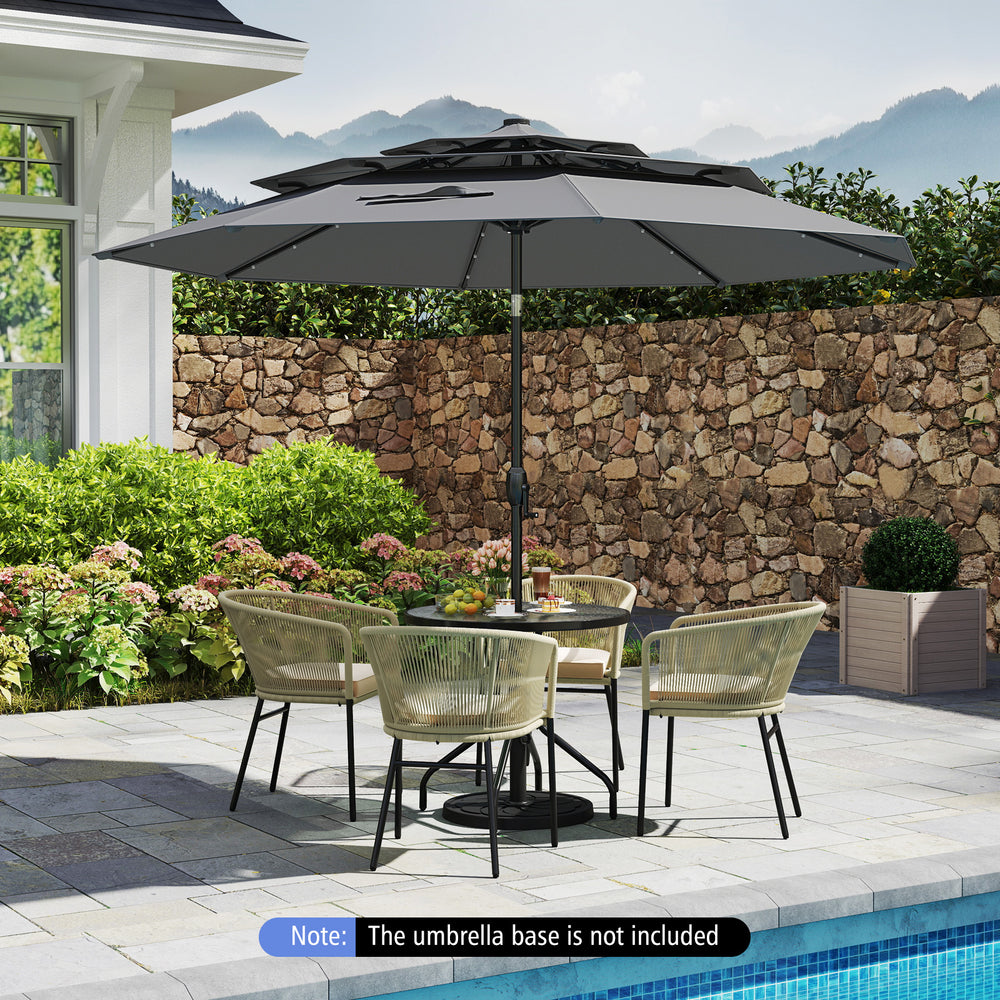 10 Feet Solar Patio Umbrella with 32 LED Lights 3-Tier Vented Top-Gray - Gallery View 1 of 11