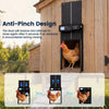 Solar powered automatic chicken coop door with anti-pinch design and clear display for easy operation and safety.