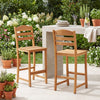 Solid acacia wood bar stools with slatted seats, perfect for outdoor patios and decks, supporting up to 400 lbs.